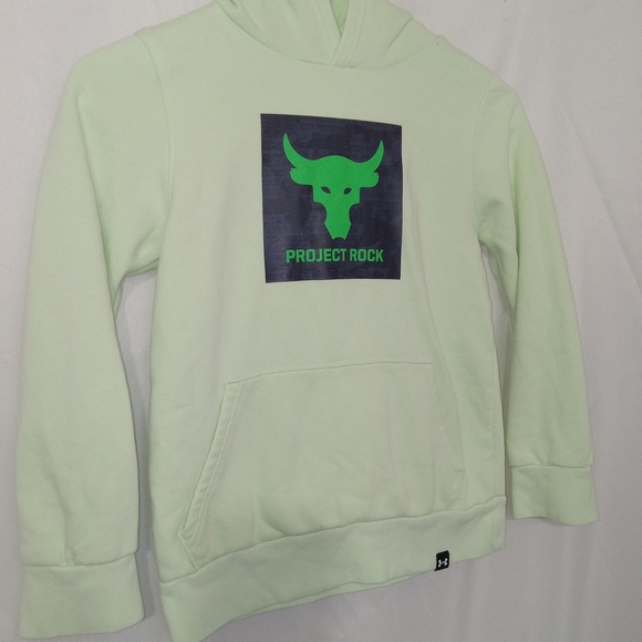 Under Armour Project Rock Rival Fleece Hoodie Sweatshirt Green Youth Sz S - Picture 3 of 9